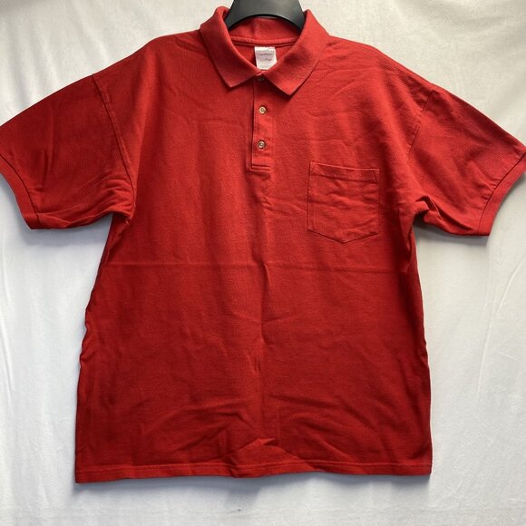 GILDAN Active Wear Ultra Cotton Collared Short Sleeve Shirt Men Large Red Used - Picture 1 of 16